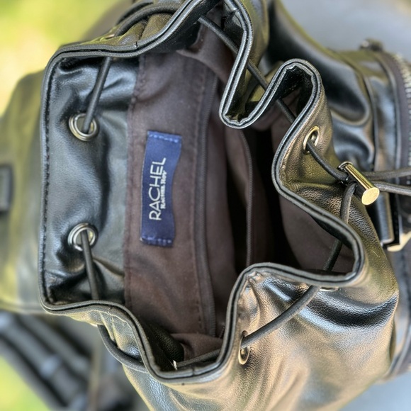 Rachel Roy Black Faux Leather Mini Backpack Purse with Chain - Picture 3 of 6